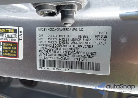 2021 Honda Cr-V 2Wd Ex из США, поврежденный, VIN 5J6RW1H58MA002732